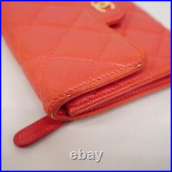 Auth CHANEL Trifold Wallet Matelasse Lambskin Cherry Red Gold Hardware Women's