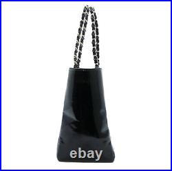 Auth CHANEL Triple CC Logo Punching Enamel Chain Shoulder Tote Bag Black W605005