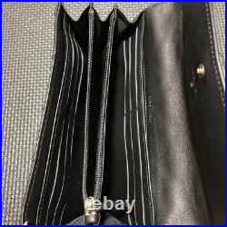 Auth CHANEL Ultra Stitch Flap Long Wallet Black Lambskin Leather Logo Women's