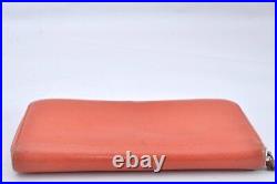 Auth CHANEL Vintage Camellia Calf Skin CC Logo Long Wallet Pink Orange 3192F