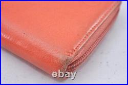 Auth CHANEL Vintage Camellia Calf Skin CC Logo Long Wallet Pink Orange 3192F