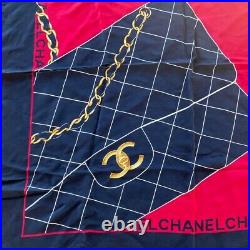Auth CHANEL Vintage Scarf Matelasse CC Logo 100% Silk black Red chain shoulder 2