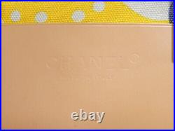 Auth CHANEL Yellow Canvas and Brown Leather Tote Shoulder Bag Purse #51655