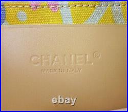 Auth CHANEL Yellow Canvas and Brown Leather Tote Shoulder Bag Purse #53074
