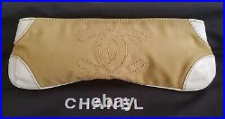 Auth. Chanel 2003 Long CC Logo Clutch, Case White Leather Musterd Color Canvas
