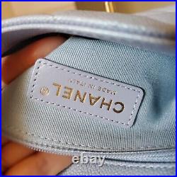 Auth Chanel 21K My Perfect Mini classic Flap CC Chain Bag Iridescent Blue Caviar