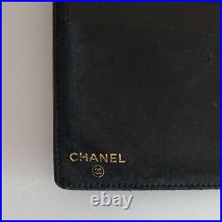 Auth Chanel Caviar skin long wallet folded Coco logo stamped Logo Black France
