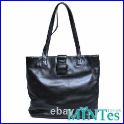 Auth Chanel Leather Logo Tote Bag Black Leather Shoulder Bag Used