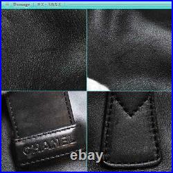 Auth Chanel Leather Logo Tote Bag Black Leather Shoulder Bag Used