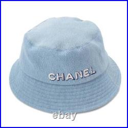 Auth Chanel Logo Bucket Hat Sequin Denim Cotton Blue #m Head 56cm F/s