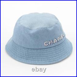 Auth Chanel Logo Bucket Hat Sequin Denim Cotton Blue #m Head 56cm F/s