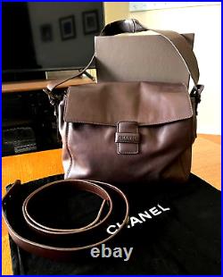 Auth Chanel Logo Dark Chocolate Brown Lamb Skin Leather Shoulder Crossbody Bag