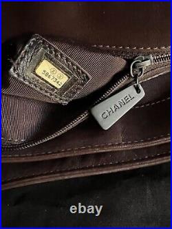 Auth Chanel Logo Dark Chocolate Brown Lamb Skin Leather Shoulder Crossbody Bag