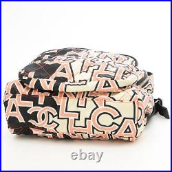 Auth Chanel Logo Design Coco Neon Backpack Nylon Black Ivory W27xh34xd10cm F/s