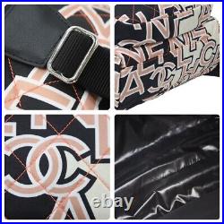 Auth Chanel Logo Design Neon Backpack Black White Pink Nylon W28xh36xd12cm F/s