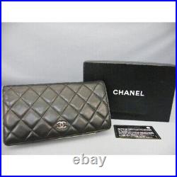 Auth Chanel Matelasse Bi-fold Long Wallet A31509 Black Color Lambskin Leather