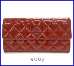 Auth Chanel Matelasse Bifold Long Wallet Enamel Red Women's Patent Leather Logo