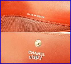 Auth Chanel Matelasse Bifold Long Wallet Enamel Red Women's Patent Leather Logo