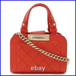 Auth Chanel Matelasse Logo Plate Small 2way Bag Leather Orange W18xh13xd7.5cm