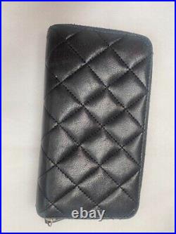 Auth Chanel Matelasse Long Wallet Black Color Round zipper CoCo Mark Women's