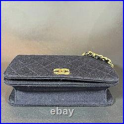 Auth Chanel Matelasse Suede Dark Navy Blue Quilted CC Logo Chain Women Flap Bag