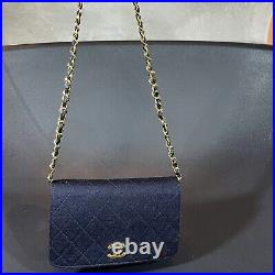 Auth Chanel Matelasse Suede Dark Navy Blue Quilted CC Logo Chain Women Flap Bag