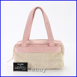 Auth Chanel Tote Bag Lambskin Leather Beige Pink Shoulder Bag CoCo Mark #5976P
