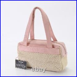 Auth Chanel Tote Bag Lambskin Leather Beige Pink Shoulder Bag CoCo Mark #5976P
