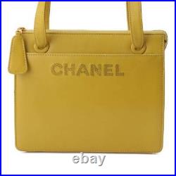 Auth Chanel lambskin logo shoulder bag yellow171686