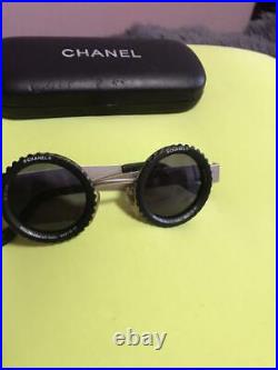 Auth Vintage CHANEL Logo Round Wave Sunglasses Rue Cambon Black Women Used F/S