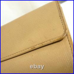 Auth Vintage Chanel Coco Button Bifold Long Wallet Beige Leather Made in Italy