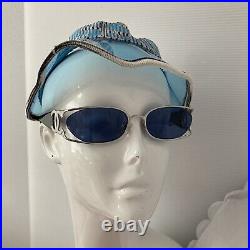 Auth Vtg CHANEL 4023 Lrg CC LOGO silver Metal Frame Blue Oval Lenses Sunglasses