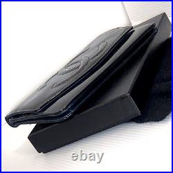 Auth vTg CHANEL blk enamel patent Large Wallet Clutch Handbag 3D Quilted CC logo