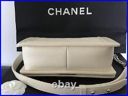 BNIB AUTH Chanel Chevron Boy crossbody shoulder calfskin ivory cream SHW bag