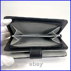 Beautiful Auth CHANEL Camellia leather lambskin wallet black Bifold From Japan