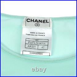 CHANEL 00C #42 Round Neck Sleeveless Tops Light Blue France Auth 01234