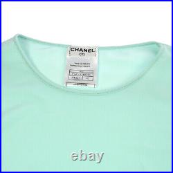 CHANEL 00C #42 Round Neck Sleeveless Tops Light Blue France Auth 01234