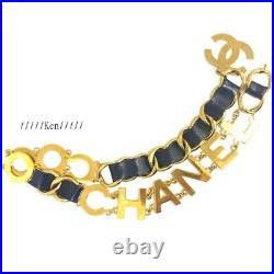 CHANEL BELT AUTH Coco chain CC Gorgeous Vintage Leather Gold Logo GP F/S