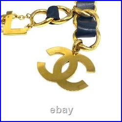 CHANEL BELT AUTH Coco chain CC Gorgeous Vintage Leather Gold Logo GP F/S
