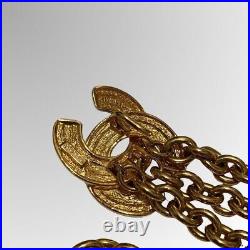 CHANEL BELT AUTH Coco chain CC Rare Gold Vintage Matelasse Logo 80cm Necklace FS