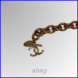 CHANEL BELT AUTH Coco chain CC Rare Gold Vintage Matelasse Logo 80cm Necklace FS