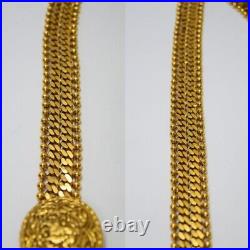CHANEL BELT AUTH Coco chain CC Rare Vintage Gold Angel Coin Medal Necklace