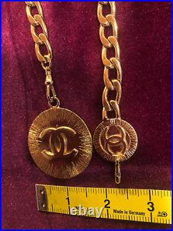 CHANEL BELT AUTH Coco chain Rare Vintage medal Coin Gold CC Necklace F/S? A109