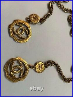 CHANEL Belt Chain AUTH Coco Logo Gold Vintage Rare Medal COIN Pendant Used