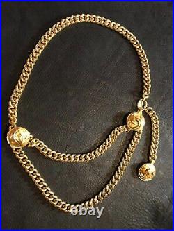 CHANEL Belt Chain AUTH Coco Necklace Pendant Coin LOGO Circle GOLD Medal F/S 88