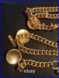 CHANEL Belt Chain AUTH Coco Necklace Pendant Coin LOGO Circle GOLD Medal F/S 88
