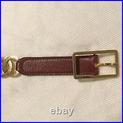 CHANEL Belt Leather Bordeaux Accessory Coco Mark Logo Gold Hardware Women's Auth