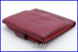 CHANEL Bifold Wallet Caviar Skin CC Logo Red Auth #A5
