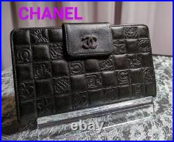 CHANEL Bifolg Wallet with Hook Icon Embossed Black Leather Silver CC Logo Auth