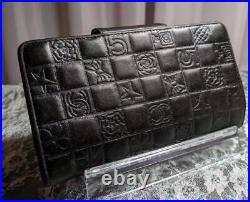 CHANEL Bifolg Wallet with Hook Icon Embossed Black Leather Silver CC Logo Auth